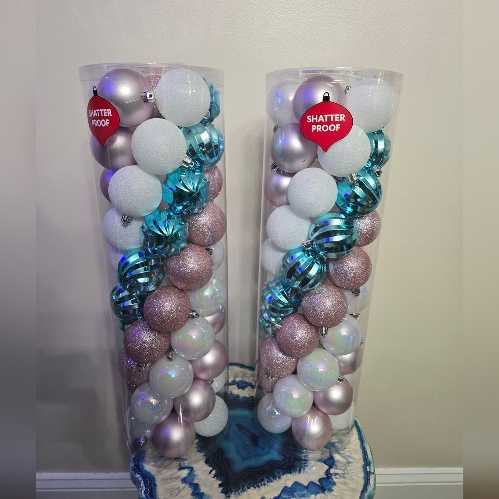 2 pack New Christmas Mrs Claus Bakery 50pc Pastel Shatterproof Ornament Mix 2.4"